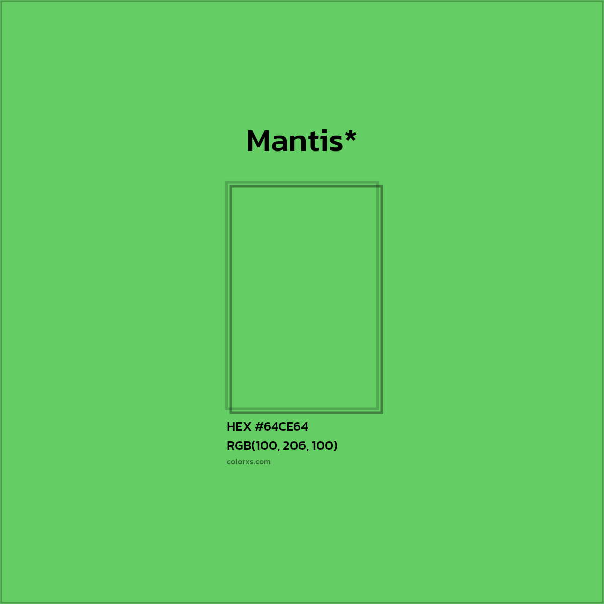 #64CE64 hex color. RGB, RYB, CMYK, HSL, HSV codes and color conversions. Matching color names, palettes, paints.