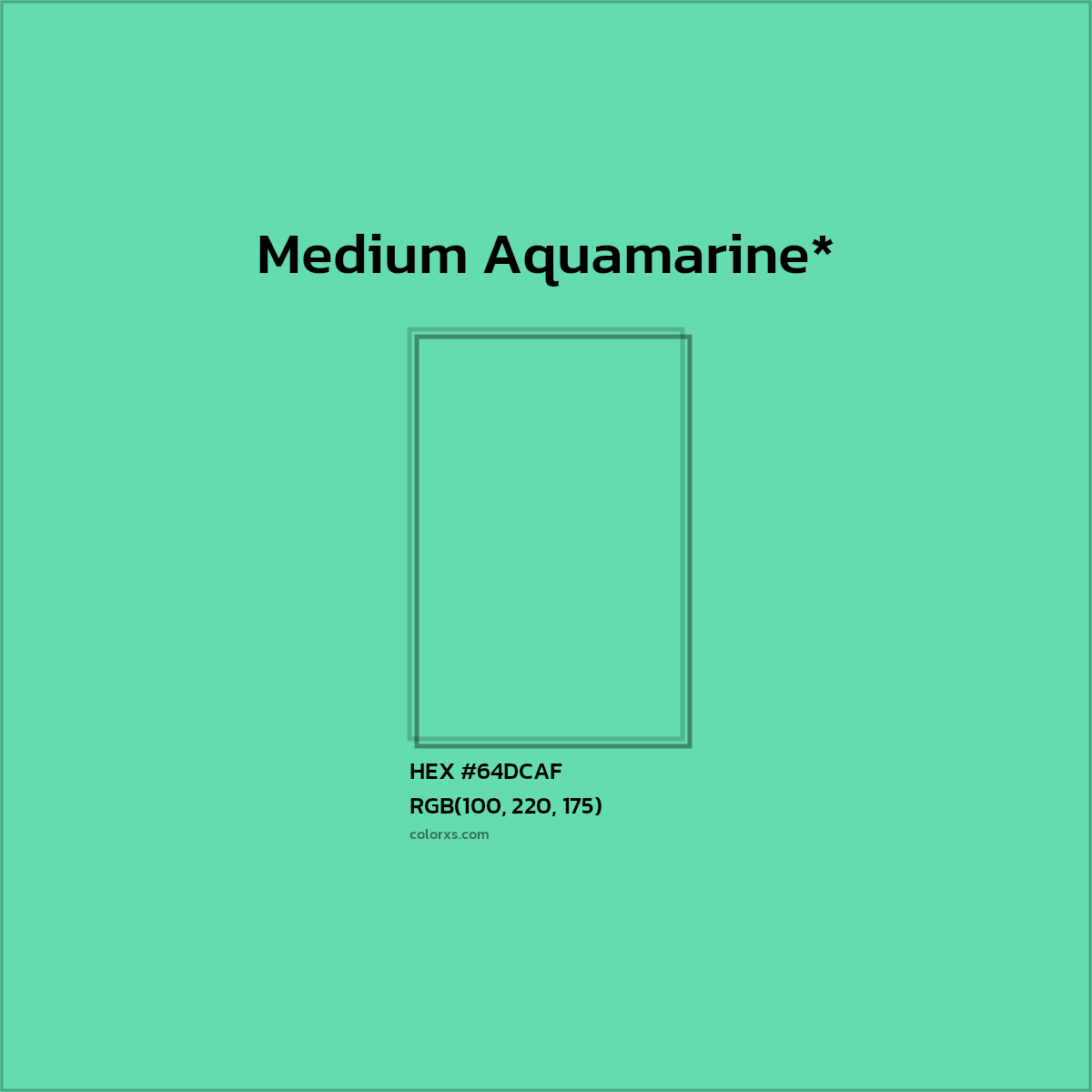 #64DCAF hex color. RGB, RYB, CMYK, HSL, HSV codes and color conversions. Matching color names, palettes, paints.