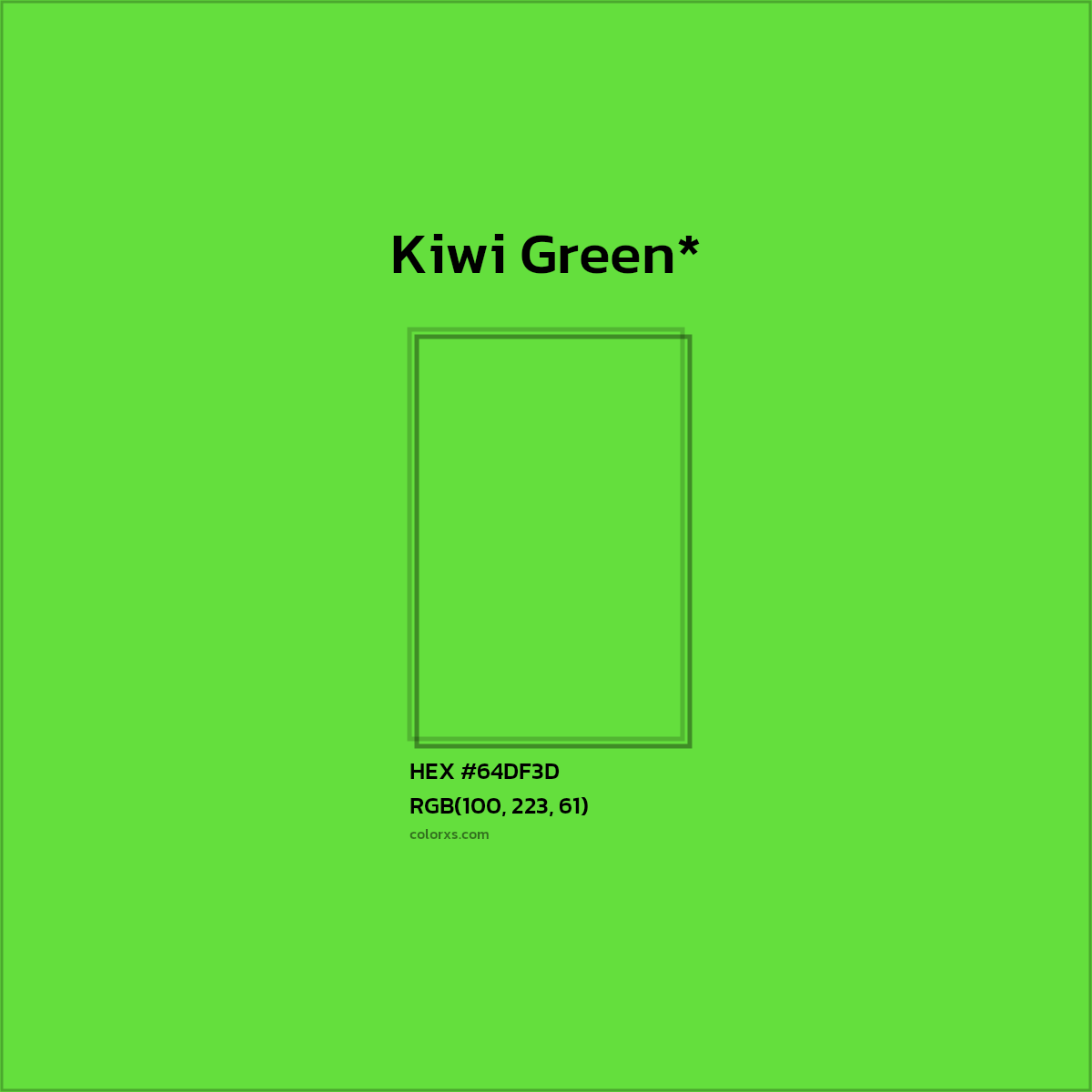 #64DF3D hex color. RGB, RYB, CMYK, HSL, HSV codes and color conversions. Matching color names, palettes, paints.