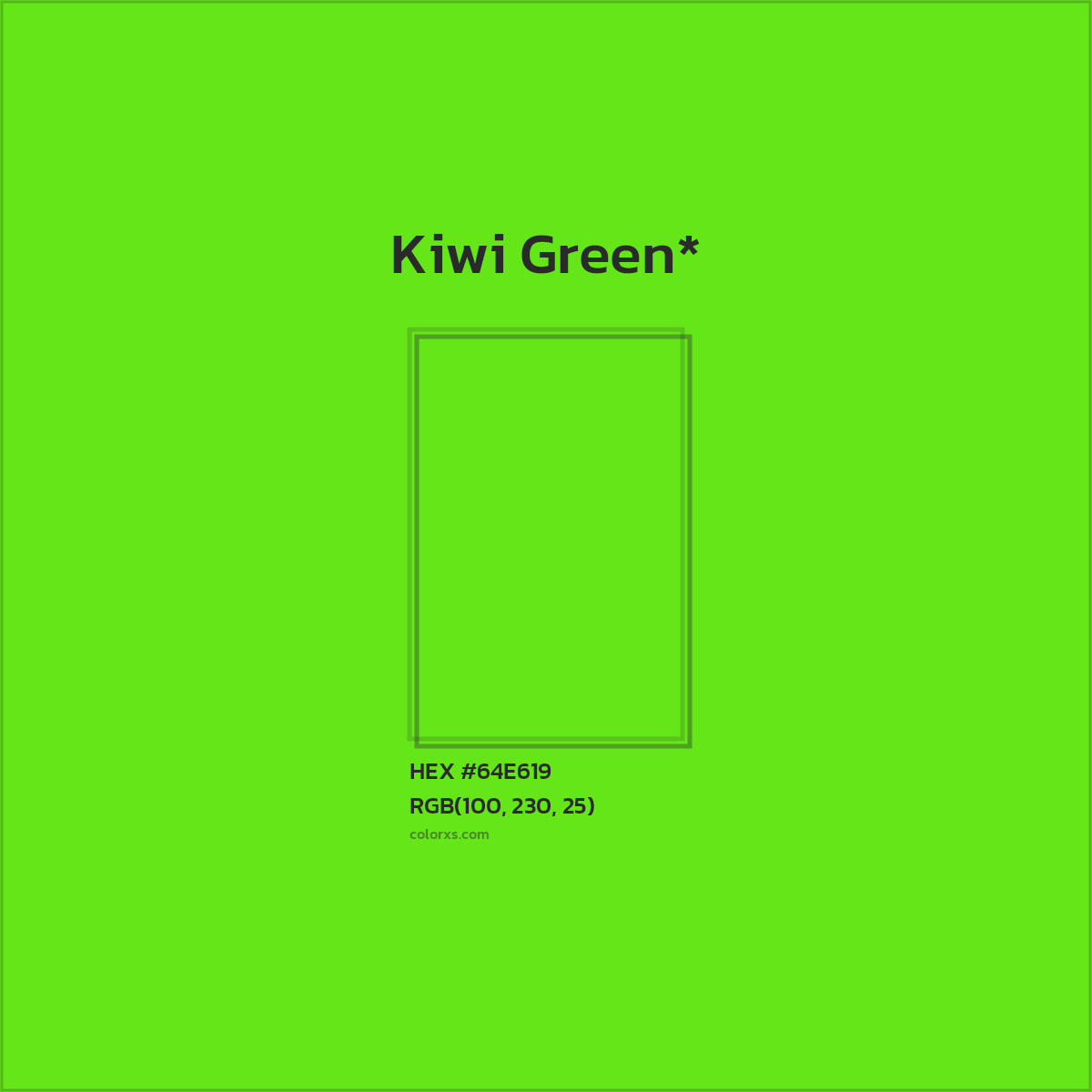 #64E619 hex color. RGB, RYB, CMYK, HSL, HSV codes and color conversions. Matching color names, palettes, paints.