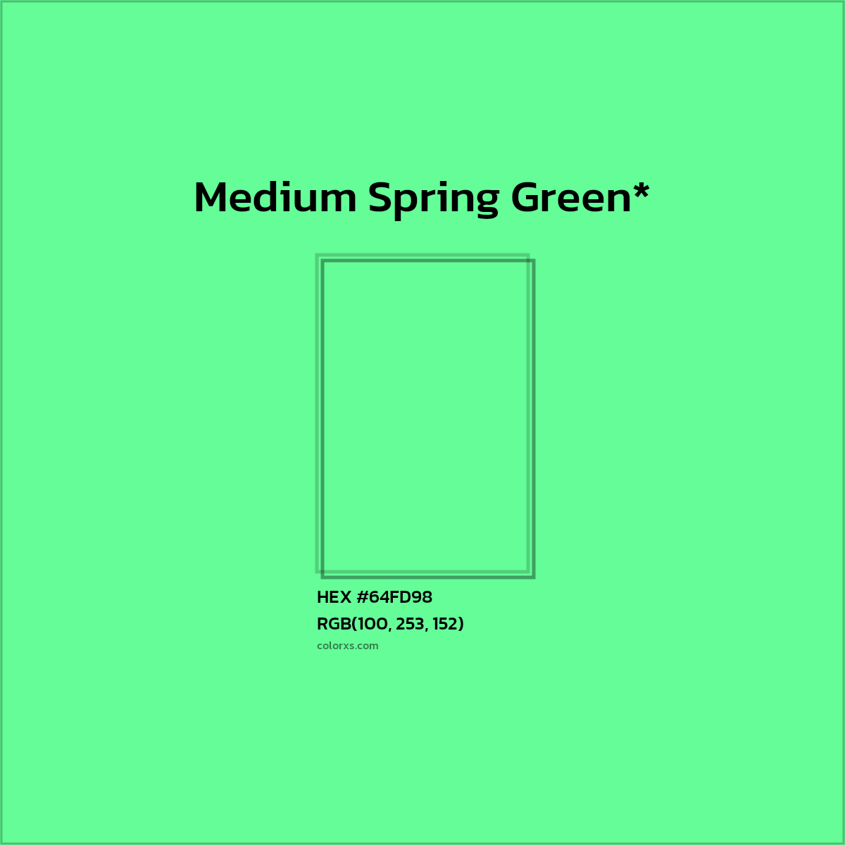#64FD98 hex color. RGB, RYB, CMYK, HSL, HSV codes and color conversions. Matching color names, palettes, paints.