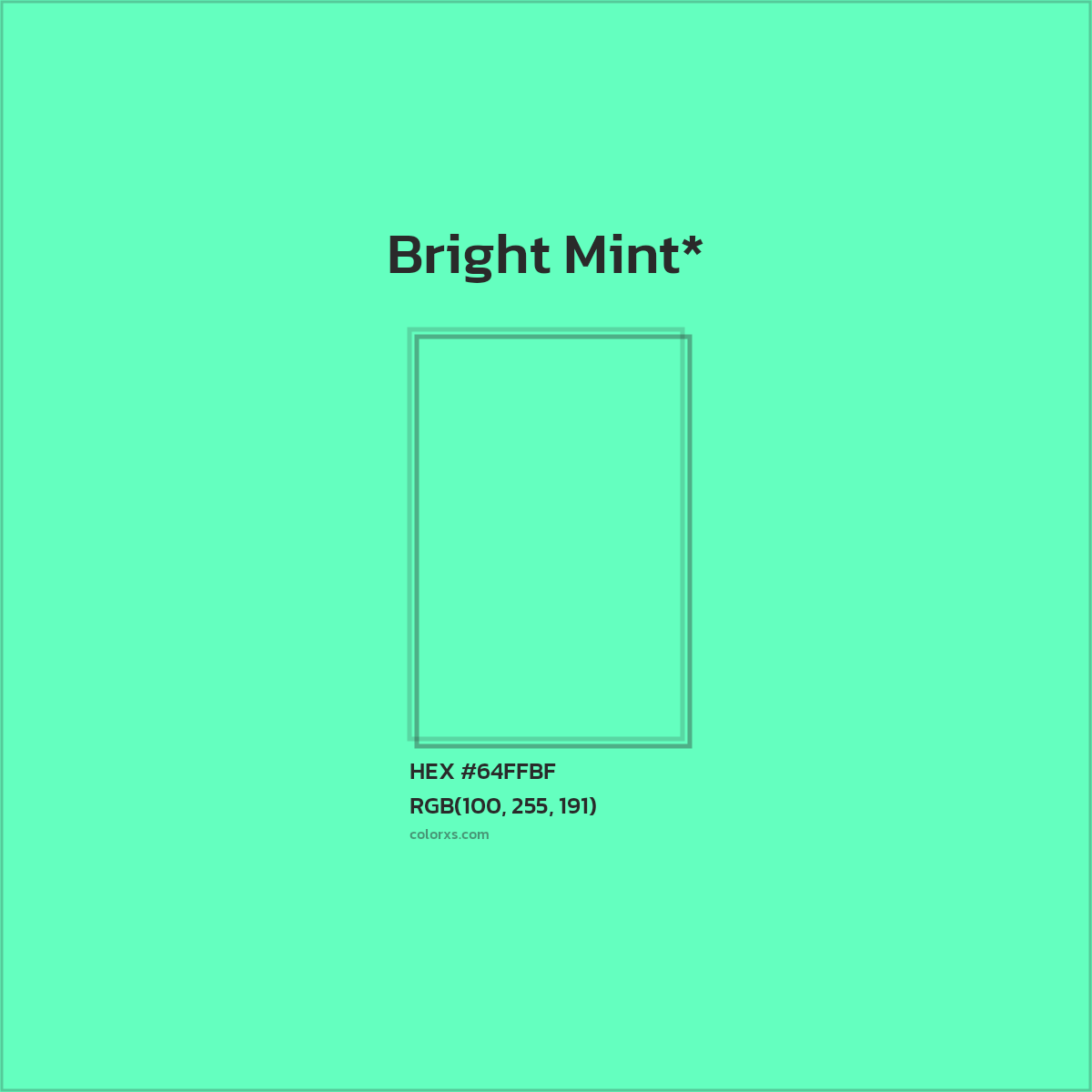 #64FFBF hex color. RGB, RYB, CMYK, HSL, HSV codes and color conversions. Matching color names, palettes, paints.