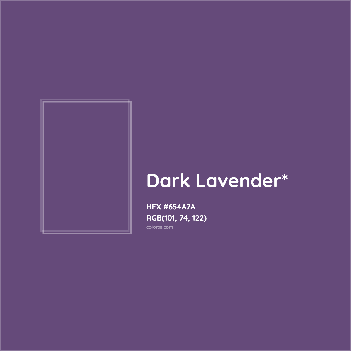 #654A7A hex color. RGB, RYB, CMYK, HSL, HSV codes and color conversions. Matching color names, palettes, paints.