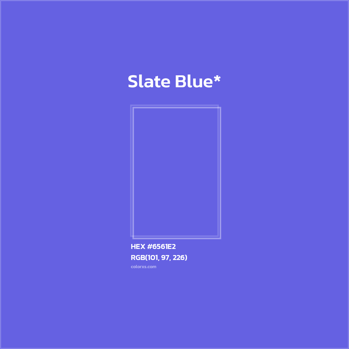 #6561E2 hex color. RGB, RYB, CMYK, HSL, HSV codes and color conversions. Matching color names, palettes, paints.
