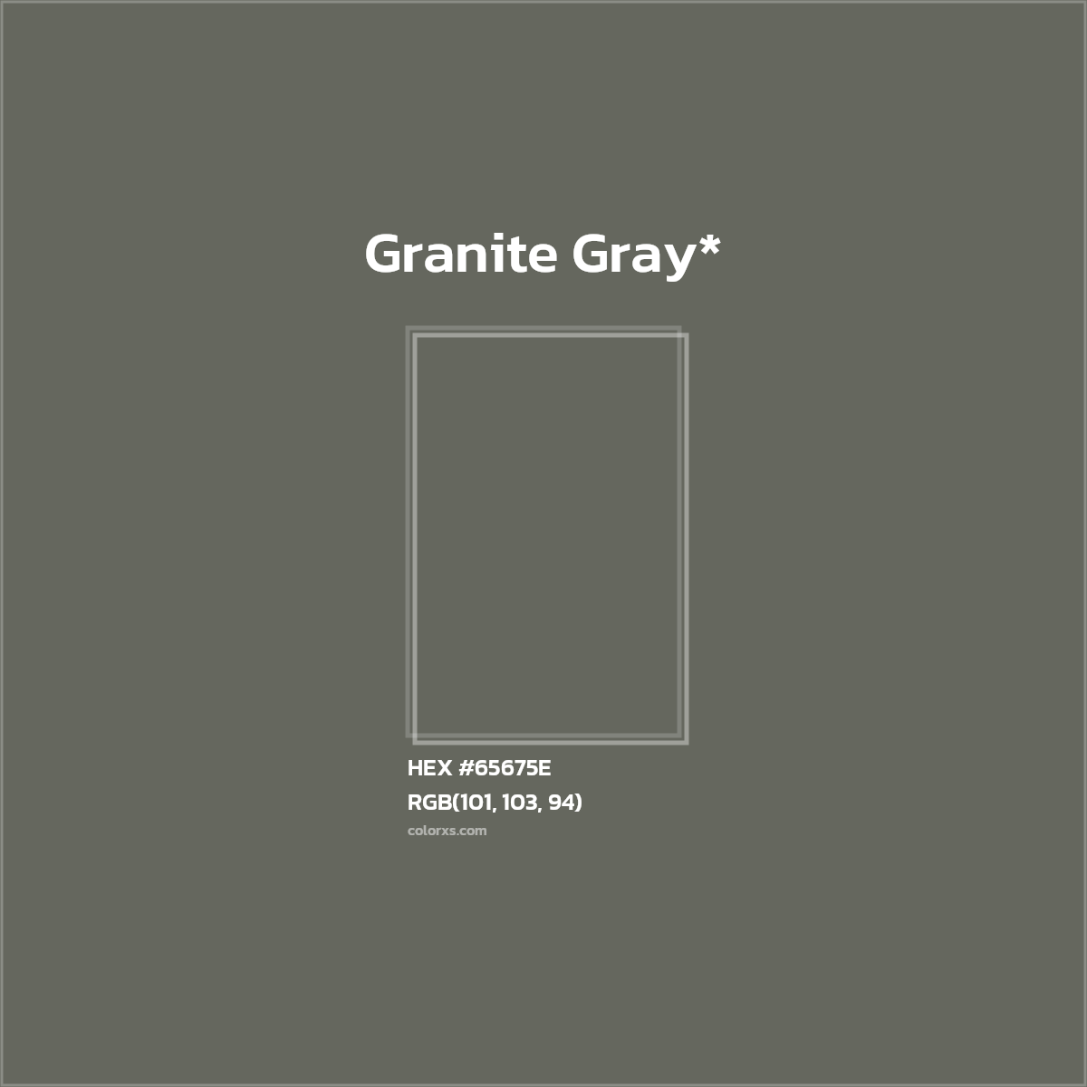 #65675E hex color. RGB, RYB, CMYK, HSL, HSV codes and color conversions. Matching color names, palettes, paints.
