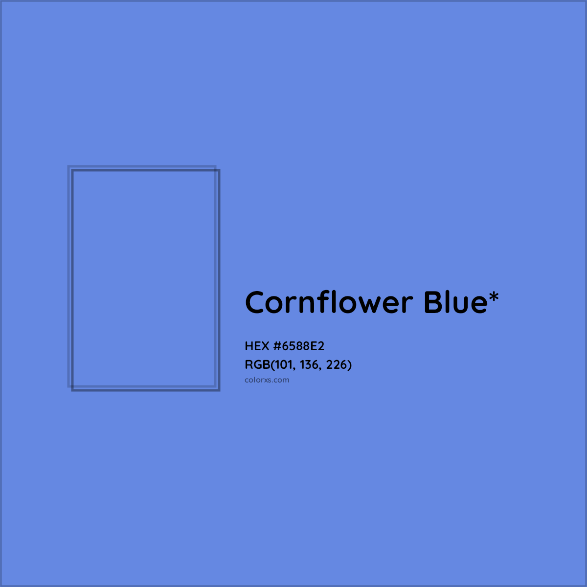 #6588E2 hex color. RGB, RYB, CMYK, HSL, HSV codes and color conversions. Matching color names, palettes, paints.