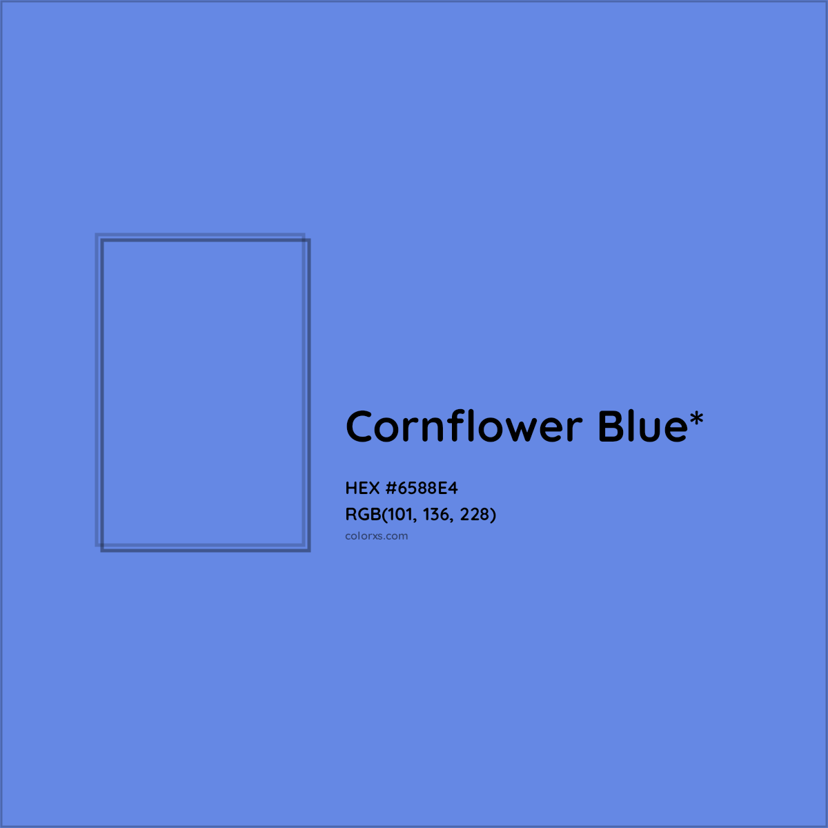 #6588E4 hex color. RGB, RYB, CMYK, HSL, HSV codes and color conversions. Matching color names, palettes, paints.