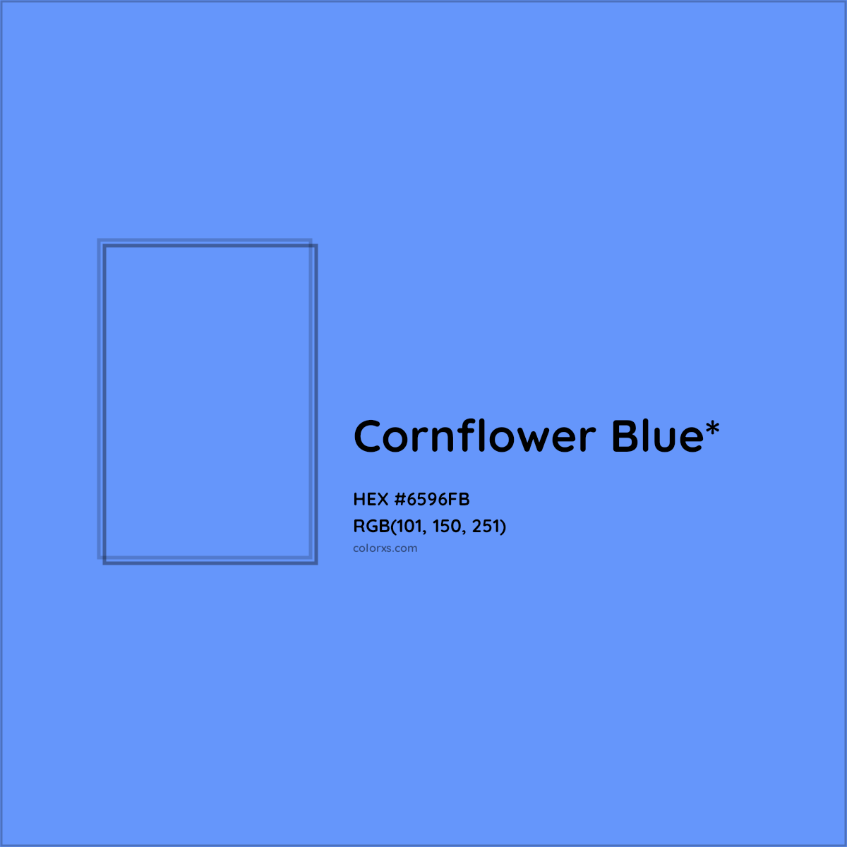 #6596FB hex color. RGB, RYB, CMYK, HSL, HSV codes and color conversions. Matching color names, palettes, paints.
