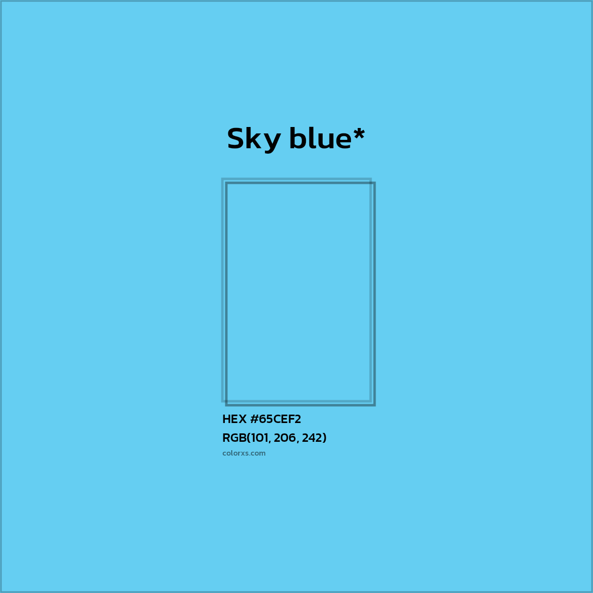 #65CEF2 hex color. RGB, RYB, CMYK, HSL, HSV codes and color conversions. Matching color names, palettes, paints.