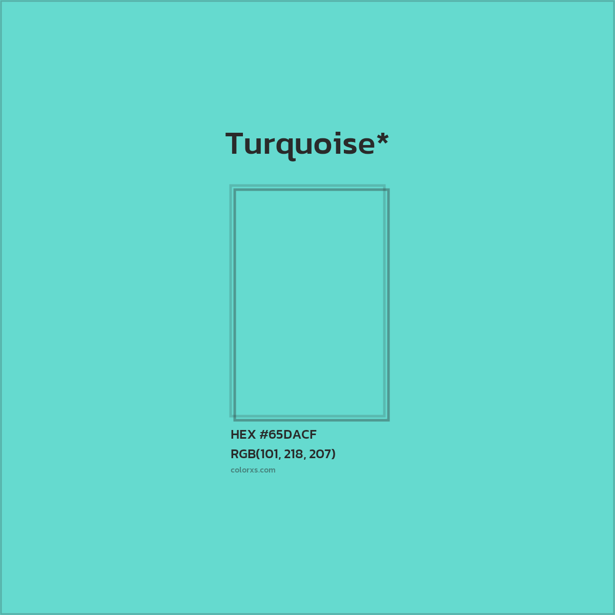 #65DACF hex color. RGB, RYB, CMYK, HSL, HSV codes and color conversions. Matching color names, palettes, paints.