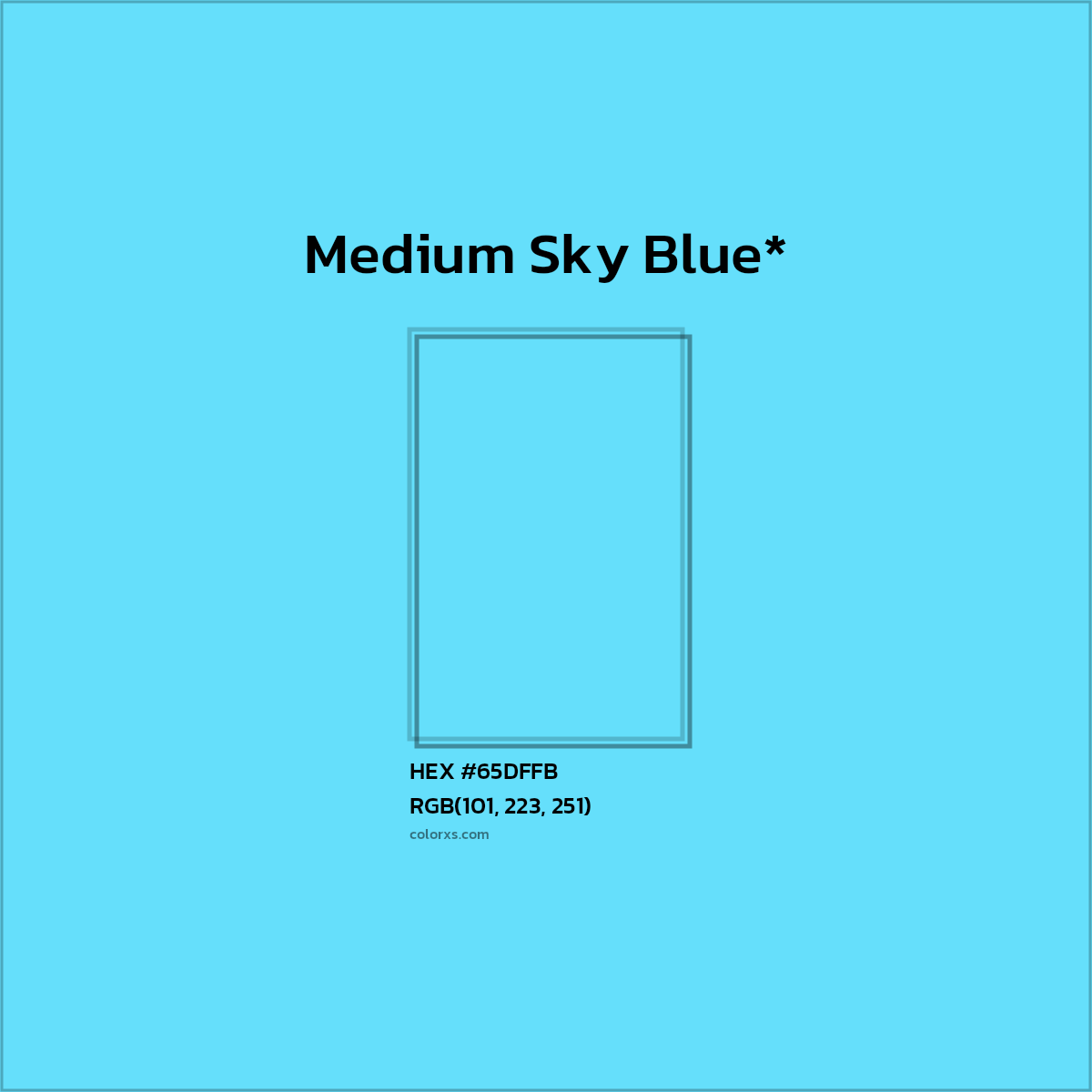 #65DFFB hex color. RGB, RYB, CMYK, HSL, HSV codes and color conversions. Matching color names, palettes, paints.