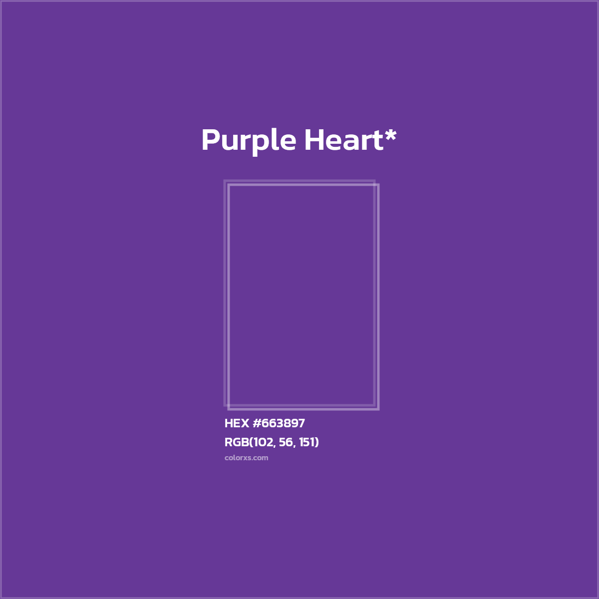 #663897 hex color. RGB, RYB, CMYK, HSL, HSV codes and color conversions. Matching color names, palettes, paints.