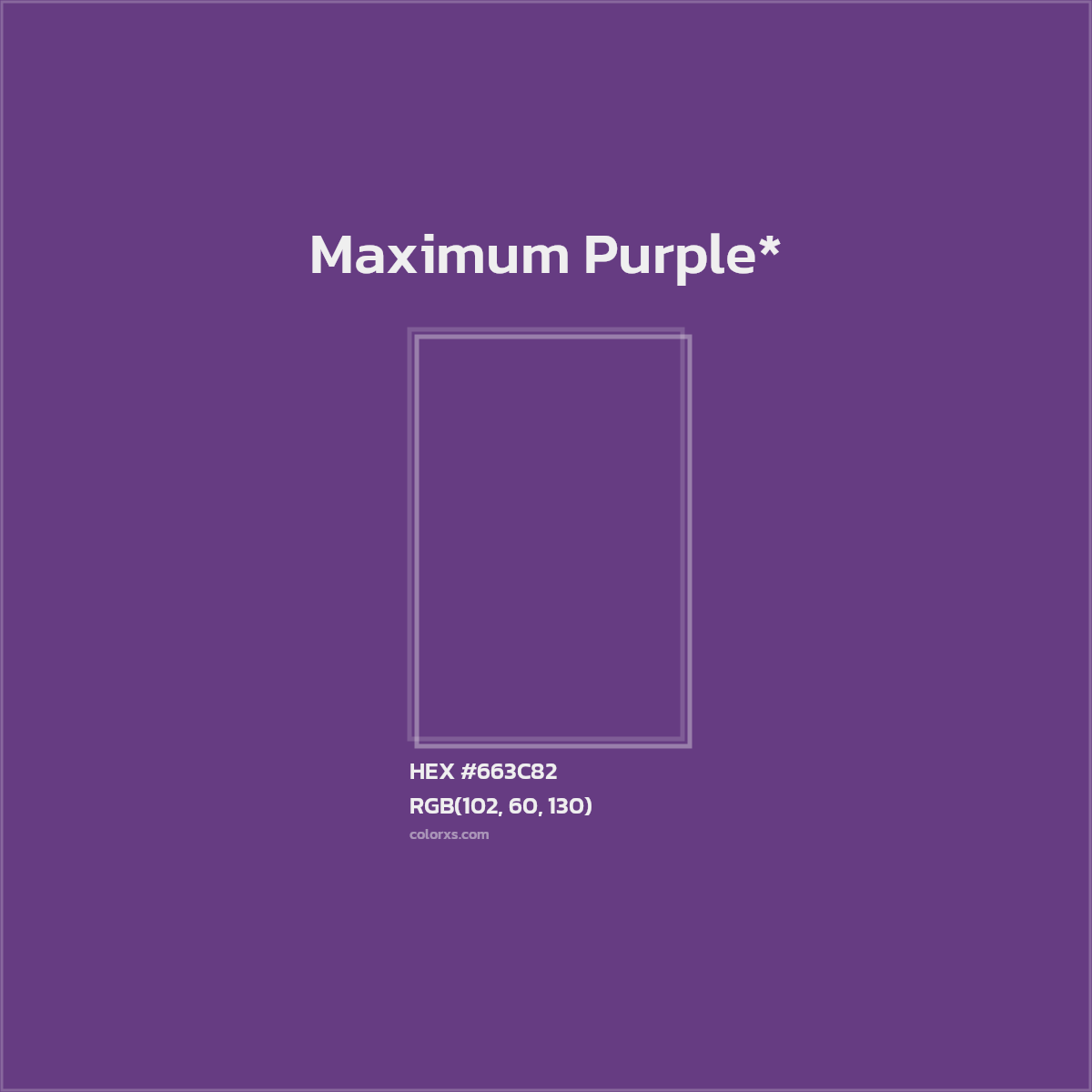 #663C82 hex color. RGB, RYB, CMYK, HSL, HSV codes and color conversions. Matching color names, palettes, paints.