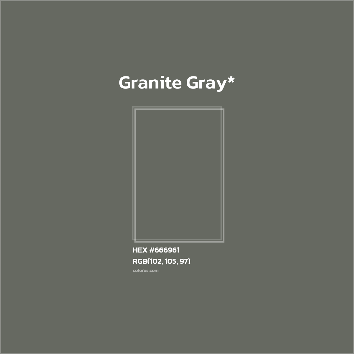 #666961 hex color. RGB, RYB, CMYK, HSL, HSV codes and color conversions. Matching color names, palettes, paints.