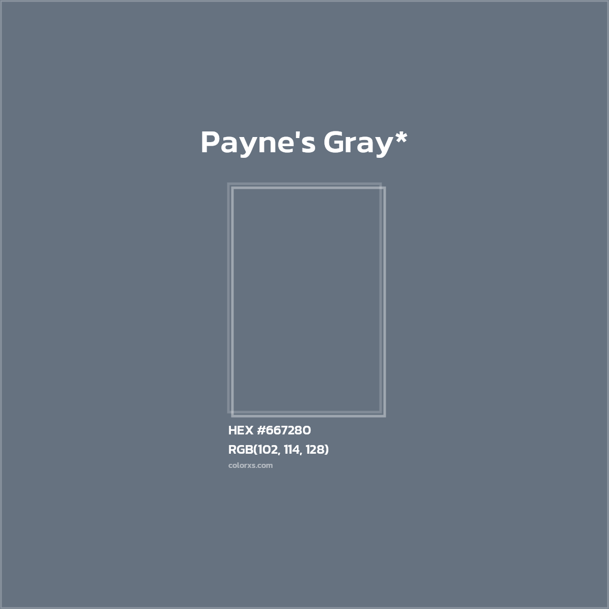 #667280 hex color. RGB, RYB, CMYK, HSL, HSV codes and color conversions. Matching color names, palettes, paints.