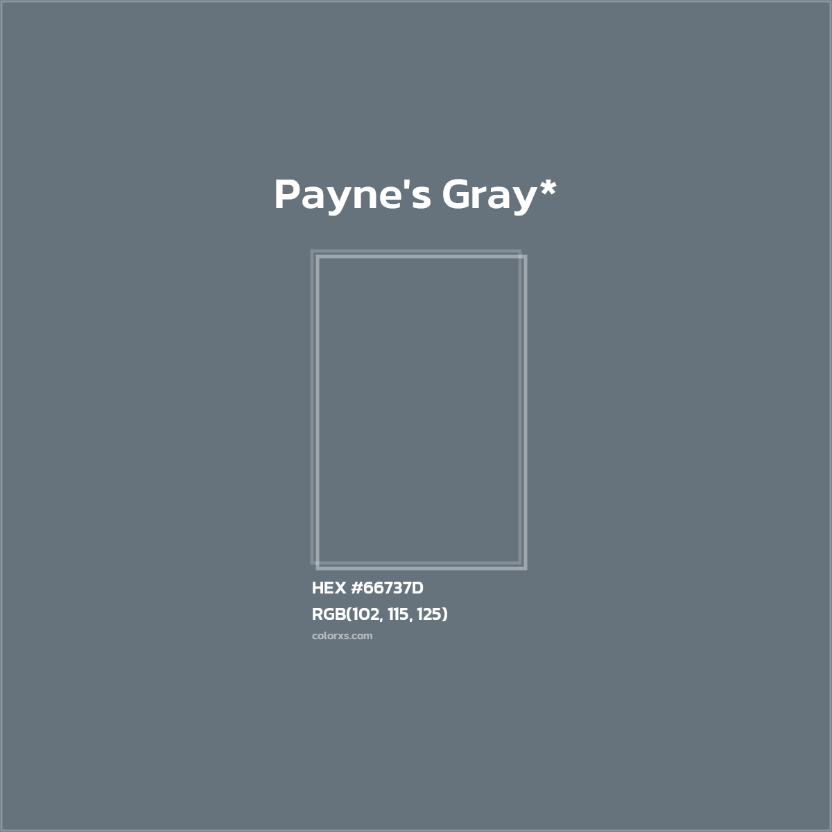 #66737D hex color. RGB, RYB, CMYK, HSL, HSV codes and color conversions. Matching color names, palettes, paints.