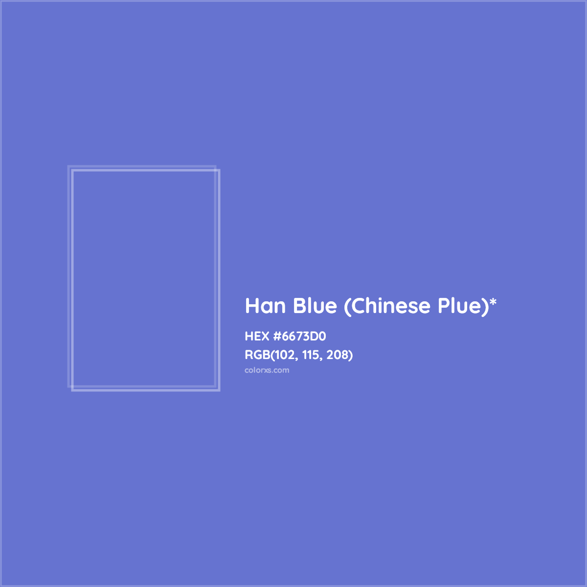#6673D0 hex color. RGB, RYB, CMYK, HSL, HSV codes and color conversions. Matching color names, palettes, paints.