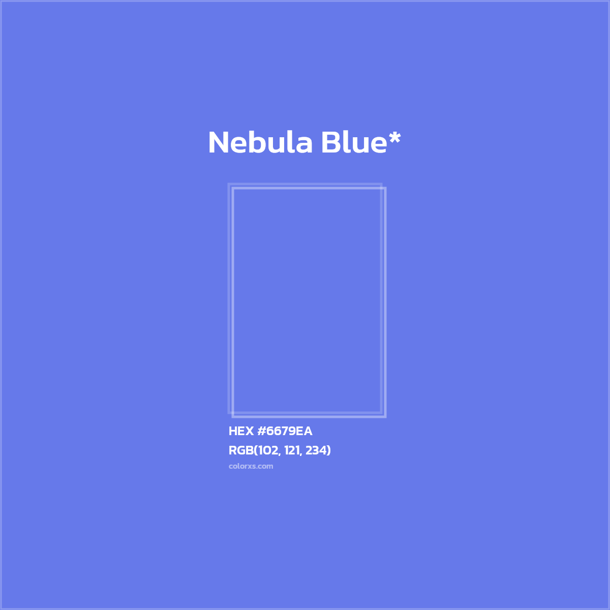 #6679EA hex color. RGB, RYB, CMYK, HSL, HSV codes and color conversions. Matching color names, palettes, paints.