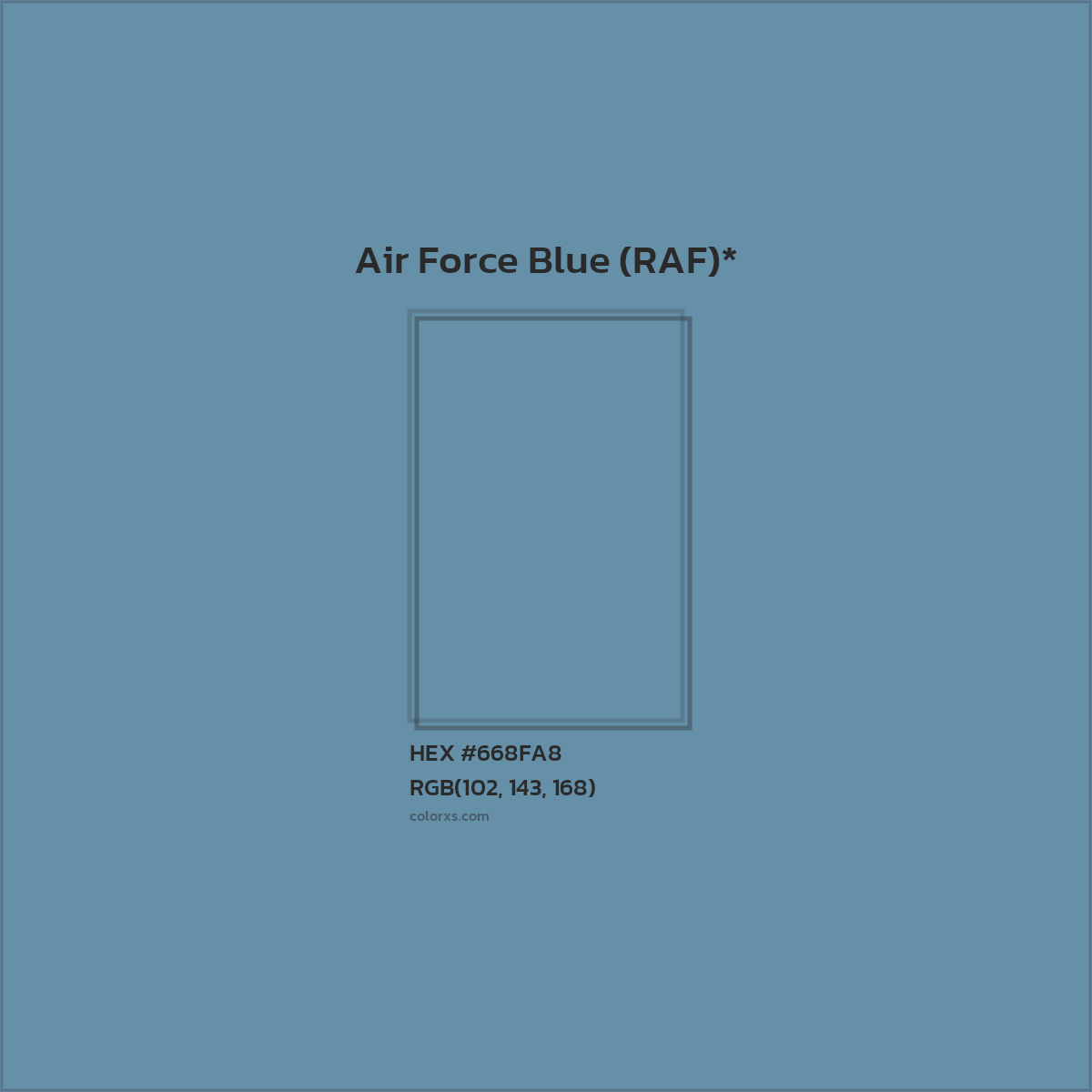#668FA8 hex color. RGB, RYB, CMYK, HSL, HSV codes and color conversions. Matching color names, palettes, paints.