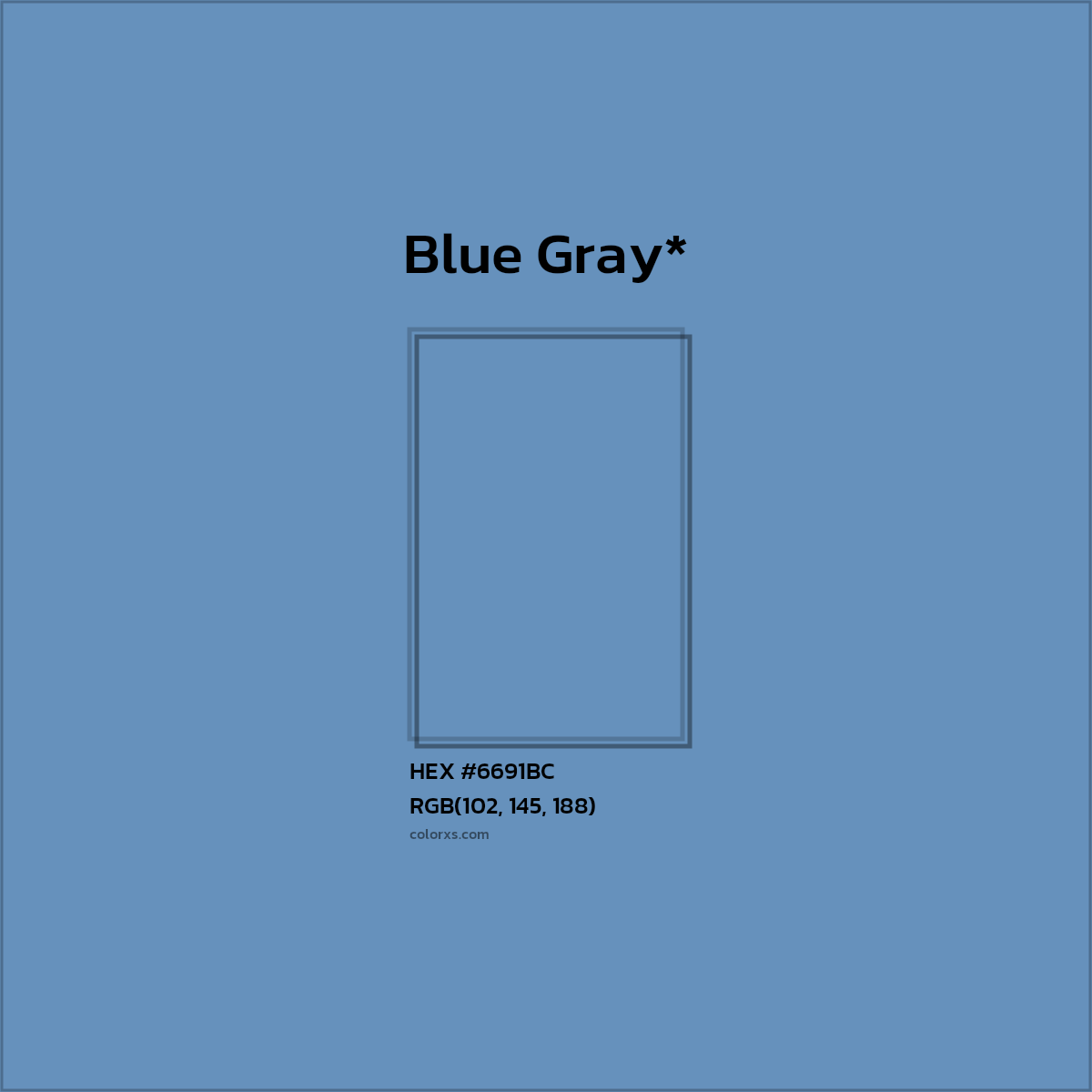 #6691BC hex color. RGB, RYB, CMYK, HSL, HSV codes and color conversions. Matching color names, palettes, paints.