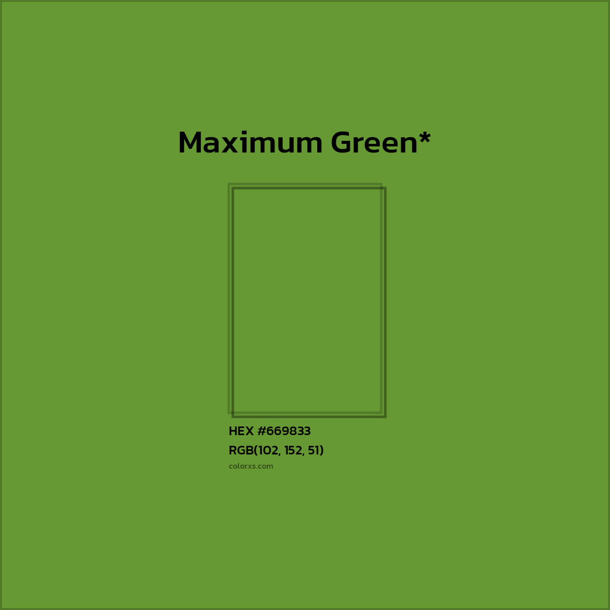 #669833 hex color. RGB, RYB, CMYK, HSL, HSV codes and color conversions. Matching color names, palettes, paints.