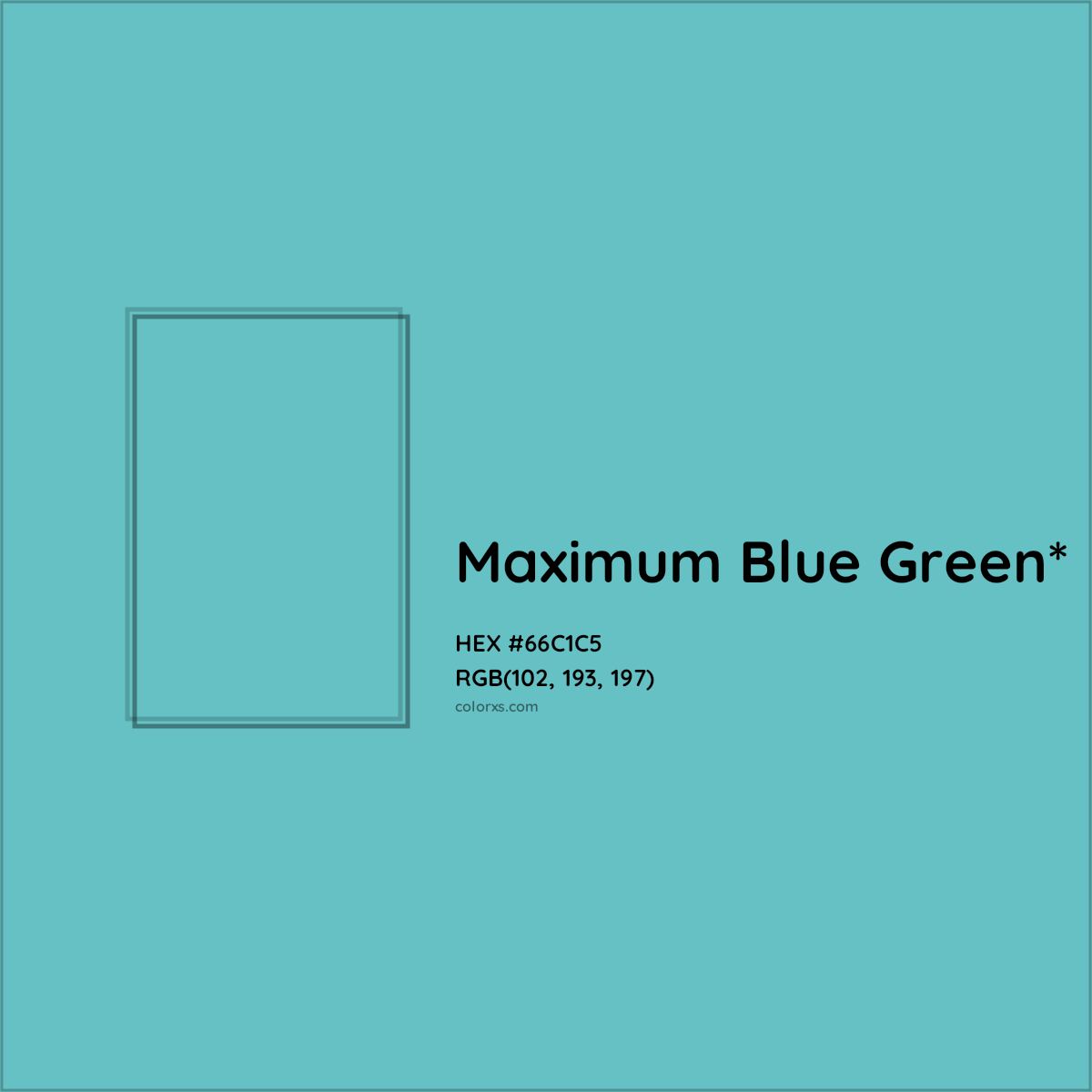 #66C1C5 hex color. RGB, RYB, CMYK, HSL, HSV codes and color conversions. Matching color names, palettes, paints.