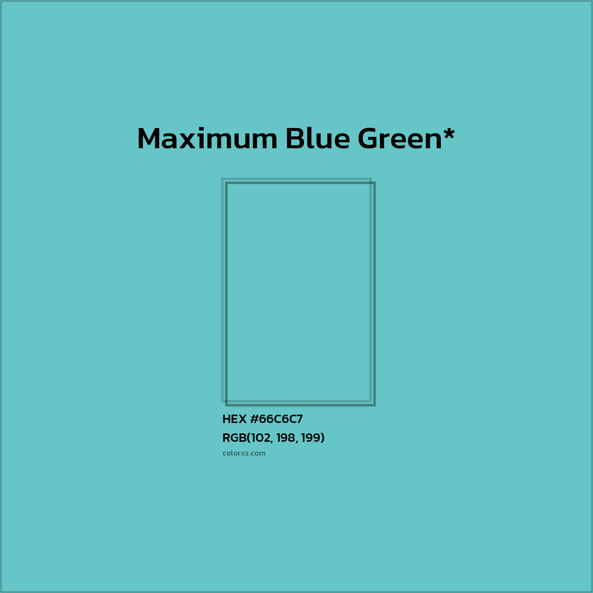 #66C6C7 hex color. RGB, RYB, CMYK, HSL, HSV codes and color conversions. Matching color names, palettes, paints.