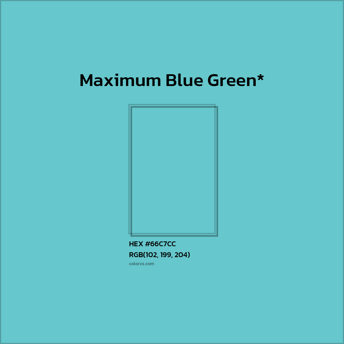 #66C7CC hex color. RGB, RYB, CMYK, HSL, HSV codes and color conversions. Matching color names, palettes, paints.