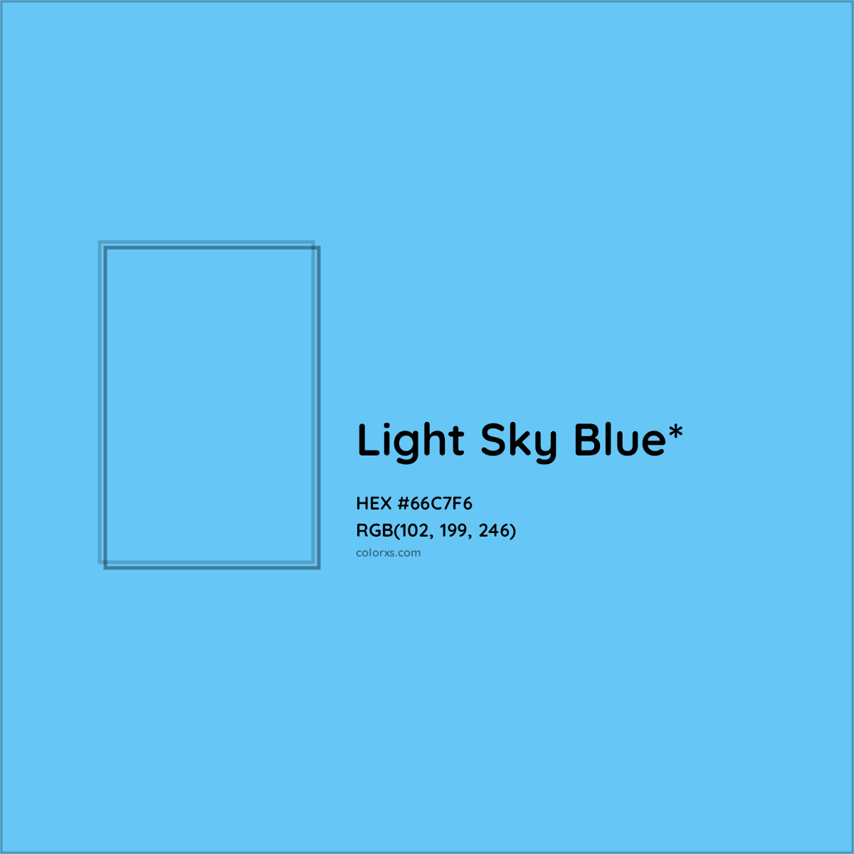 #66C7F6 hex color. RGB, RYB, CMYK, HSL, HSV codes and color conversions. Matching color names, palettes, paints.