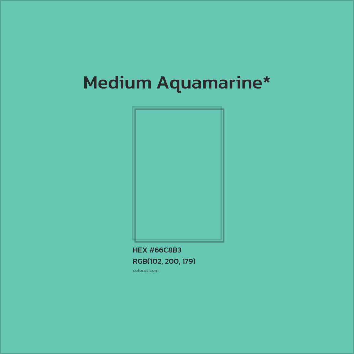 #66C8B3 hex color. RGB, RYB, CMYK, HSL, HSV codes and color conversions. Matching color names, palettes, paints.