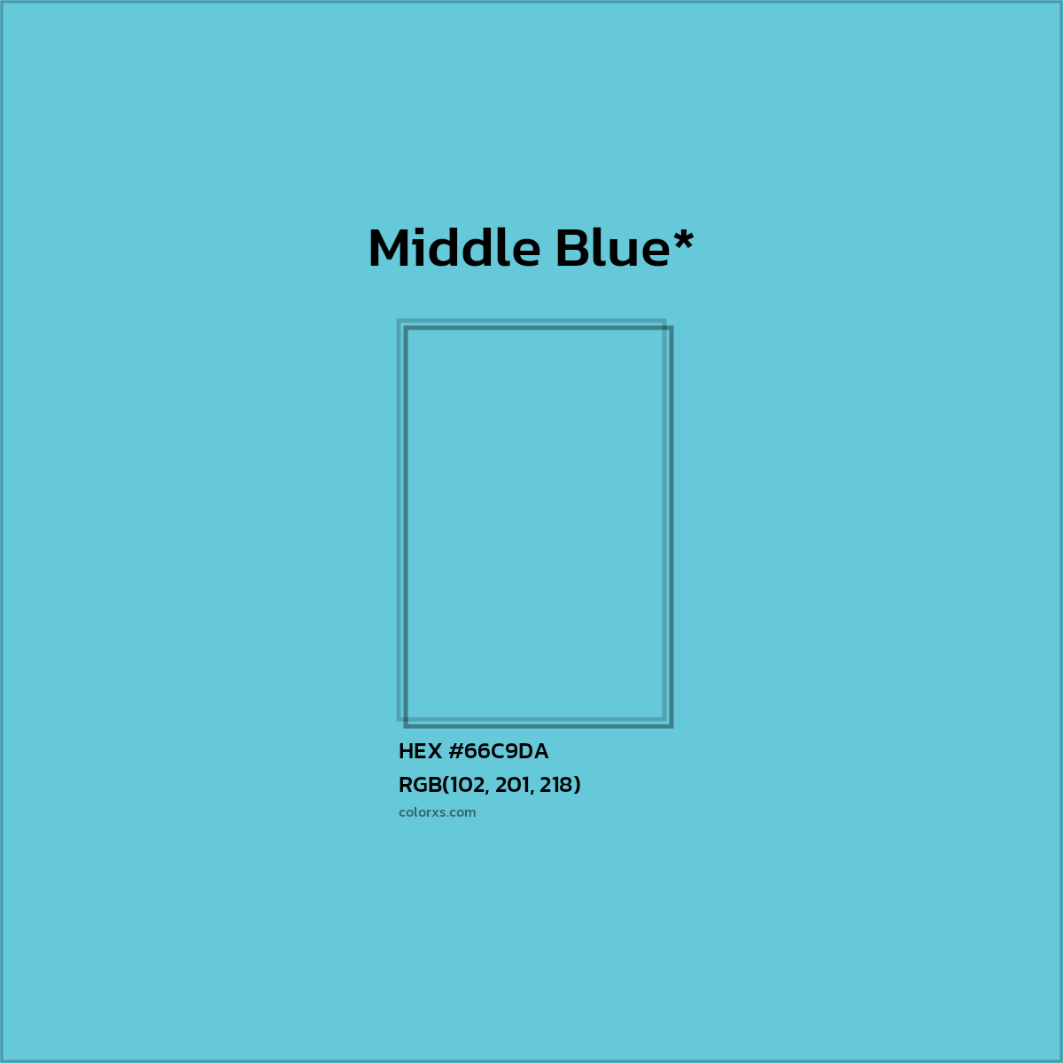 #66C9DA hex color. RGB, RYB, CMYK, HSL, HSV codes and color conversions. Matching color names, palettes, paints.