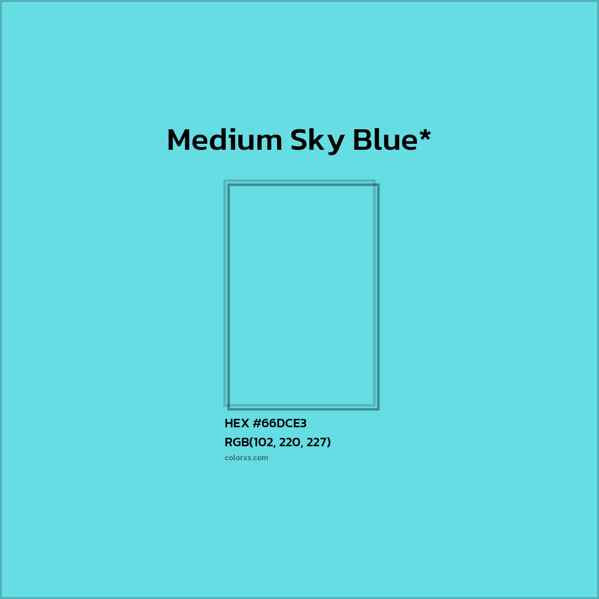#66DCE3 hex color. RGB, RYB, CMYK, HSL, HSV codes and color conversions. Matching color names, palettes, paints.