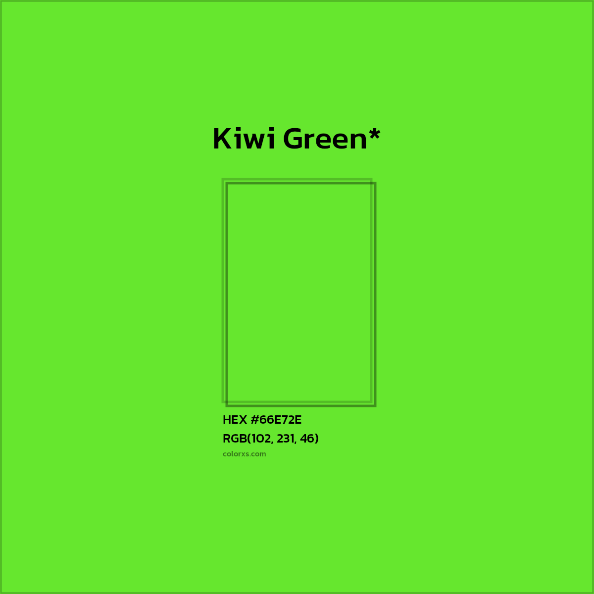 #66E72E hex color. RGB, RYB, CMYK, HSL, HSV codes and color conversions. Matching color names, palettes, paints.