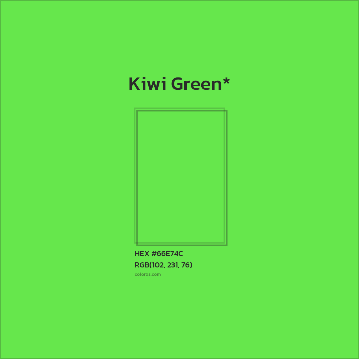 #66E74C hex color. RGB, RYB, CMYK, HSL, HSV codes and color conversions. Matching color names, palettes, paints.