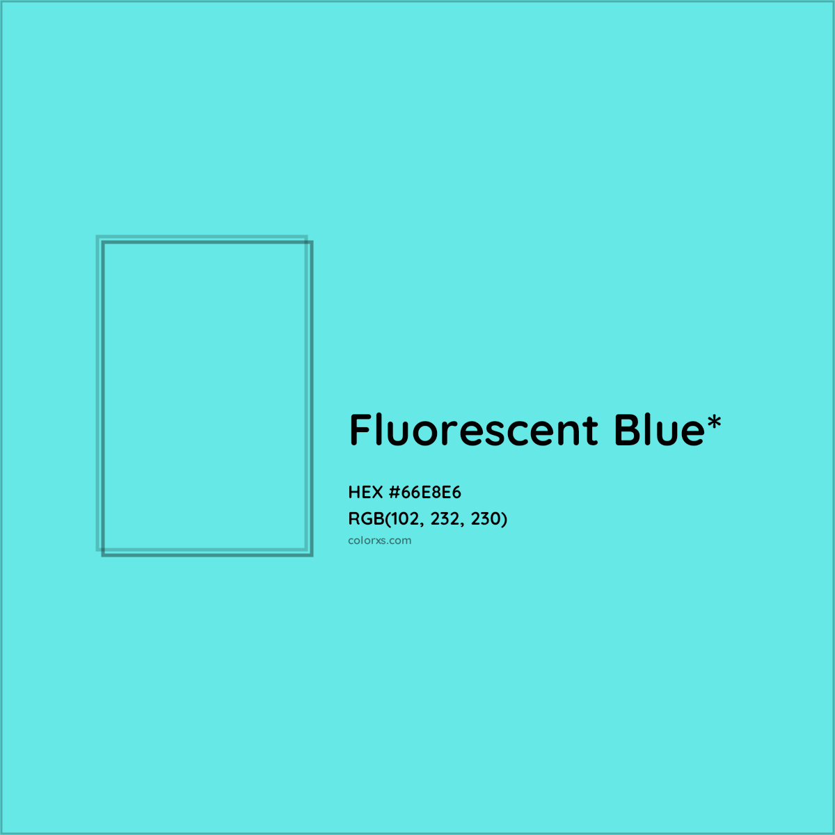 #66E8E6 hex color. RGB, RYB, CMYK, HSL, HSV codes and color conversions. Matching color names, palettes, paints.