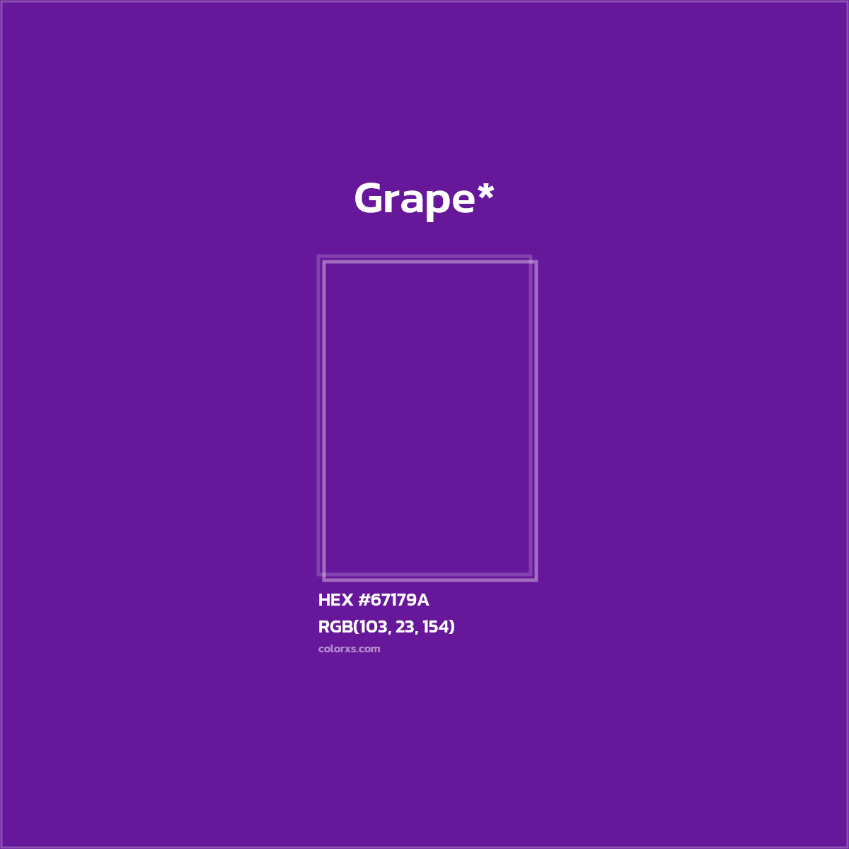 #67179A hex color. RGB, RYB, CMYK, HSL, HSV codes and color conversions. Matching color names, palettes, paints.