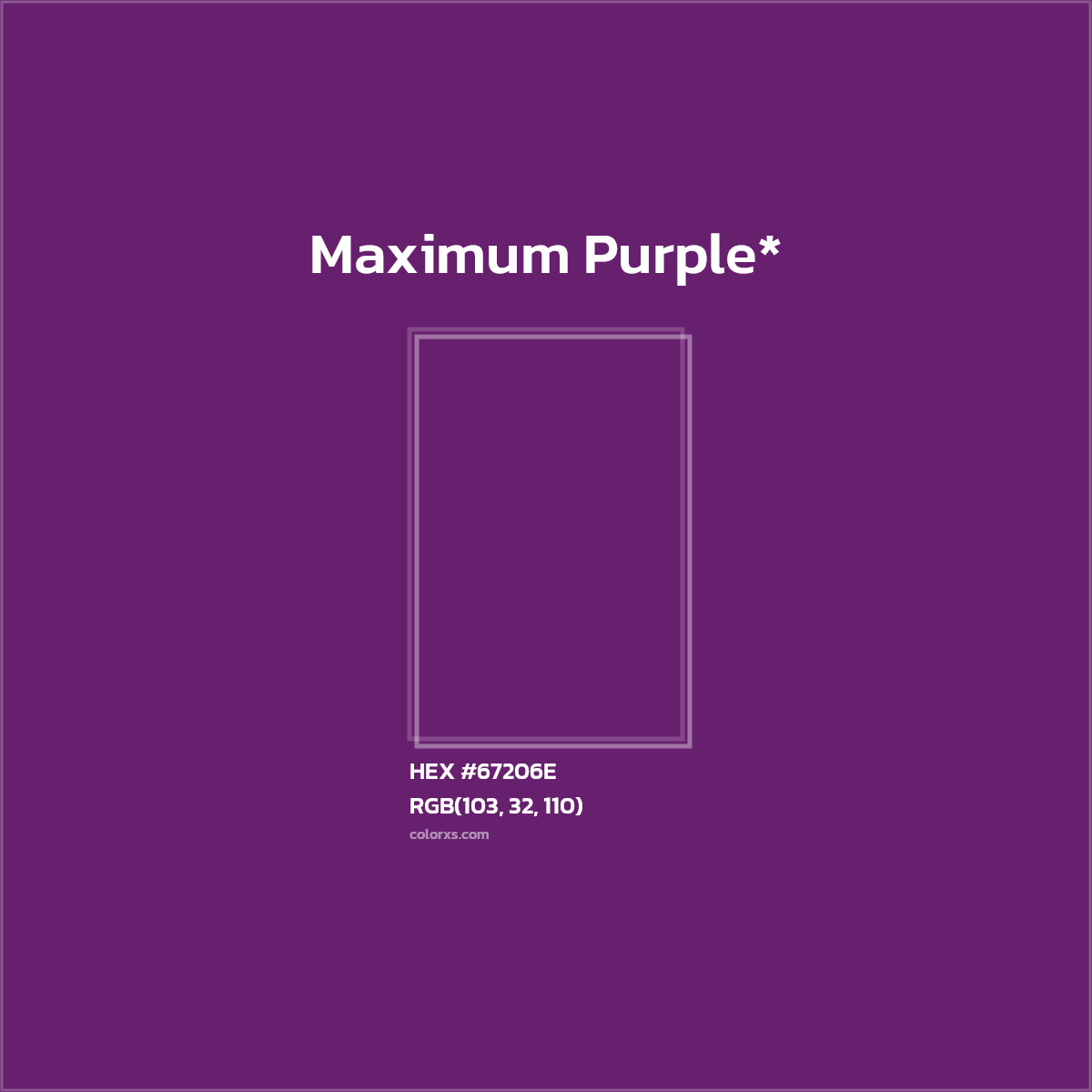 #67206E hex color. RGB, RYB, CMYK, HSL, HSV codes and color conversions. Matching color names, palettes, paints.