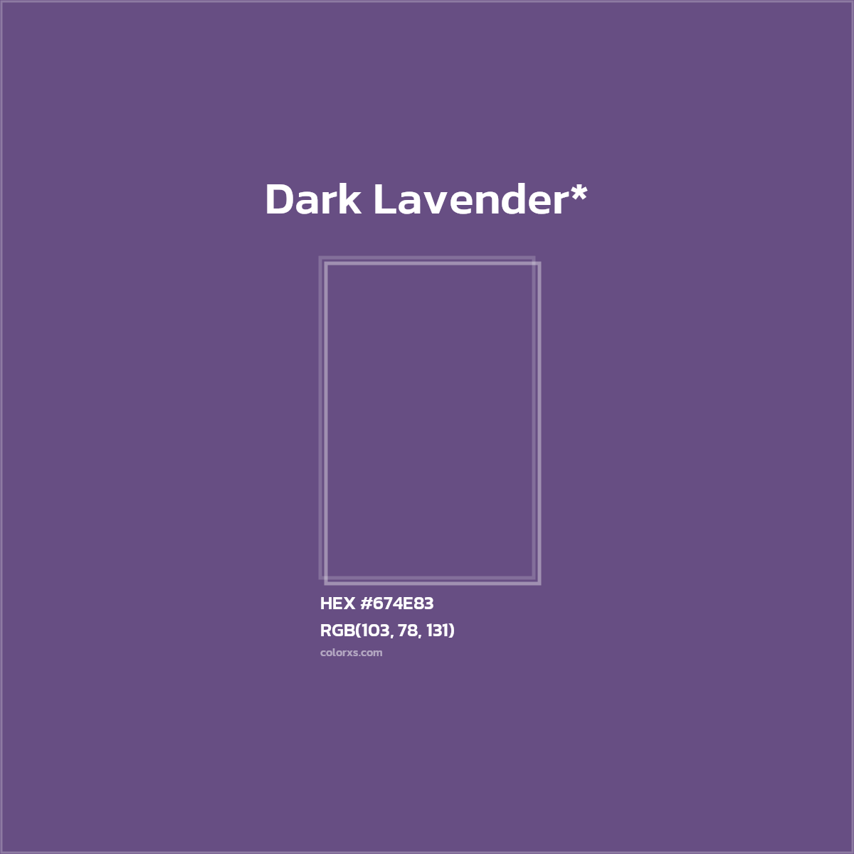#674E83 hex color. RGB, RYB, CMYK, HSL, HSV codes and color conversions. Matching color names, palettes, paints.