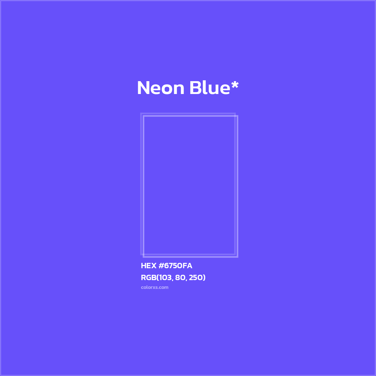 #6750FA hex color. RGB, RYB, CMYK, HSL, HSV codes and color conversions. Matching color names, palettes, paints.