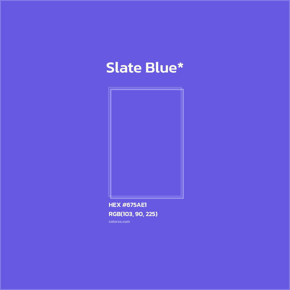 #675AE1 hex color. RGB, RYB, CMYK, HSL, HSV codes and color conversions. Matching color names, palettes, paints.