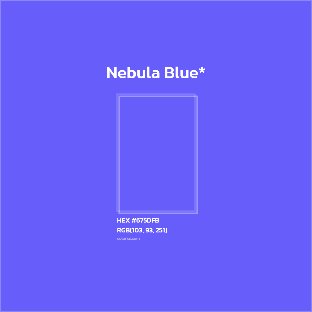 #675DFB hex color. RGB, RYB, CMYK, HSL, HSV codes and color conversions. Matching color names, palettes, paints.