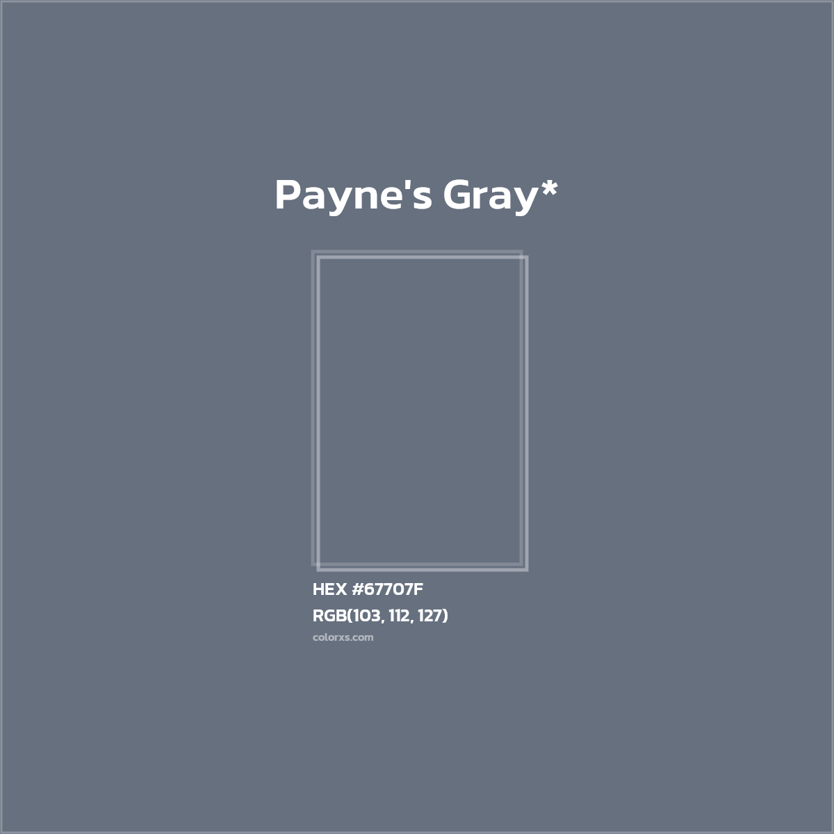 #67707F hex color. RGB, RYB, CMYK, HSL, HSV codes and color conversions. Matching color names, palettes, paints.