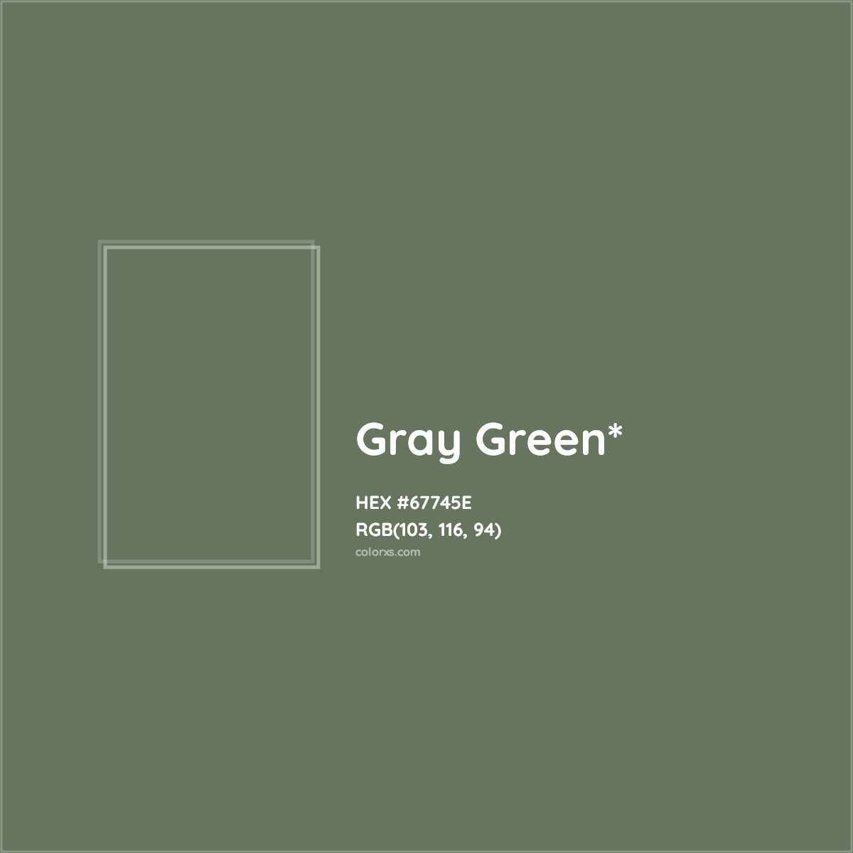 #67745E hex color. RGB, RYB, CMYK, HSL, HSV codes and color conversions. Matching color names, palettes, paints.