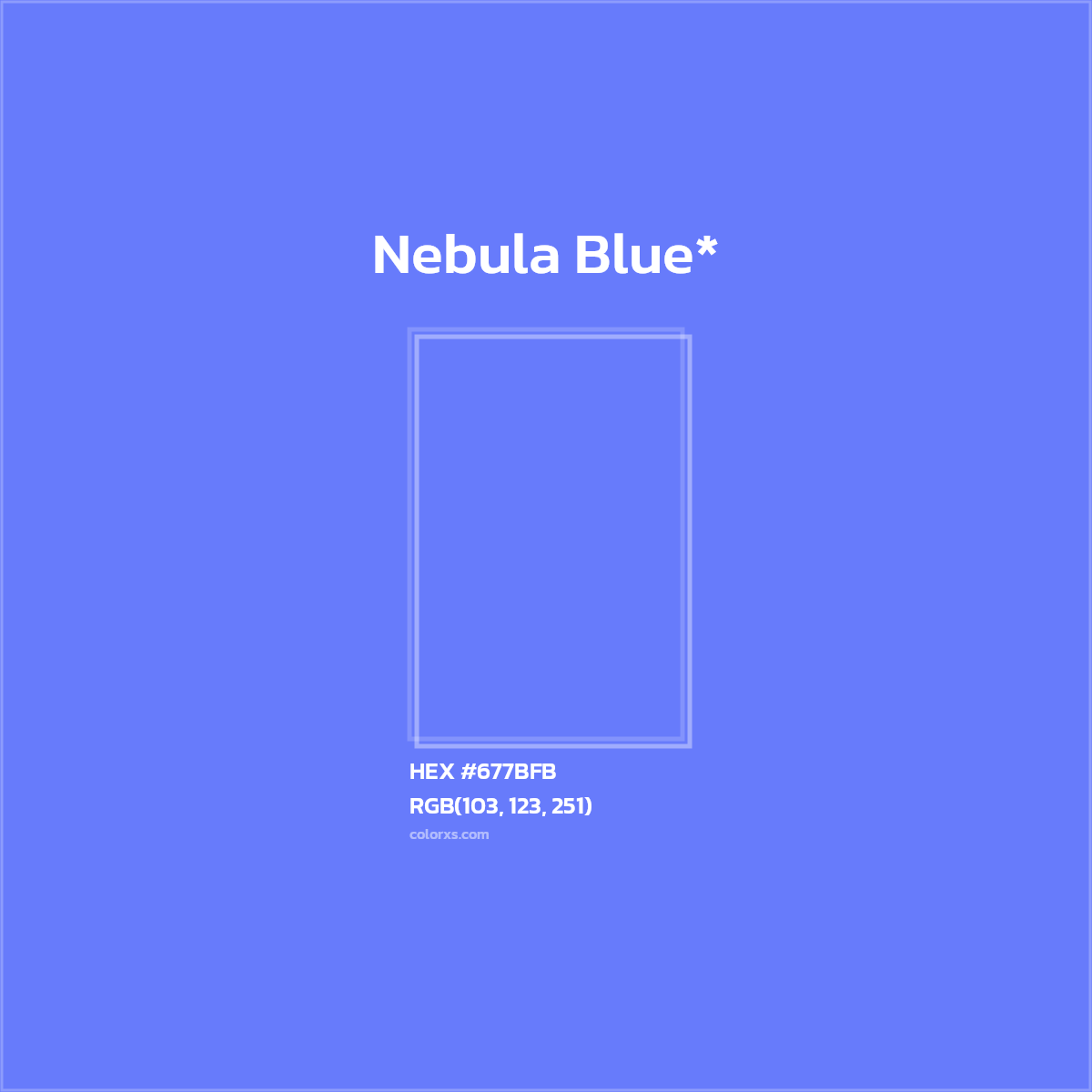 #677BFB hex color. RGB, RYB, CMYK, HSL, HSV codes and color conversions. Matching color names, palettes, paints.