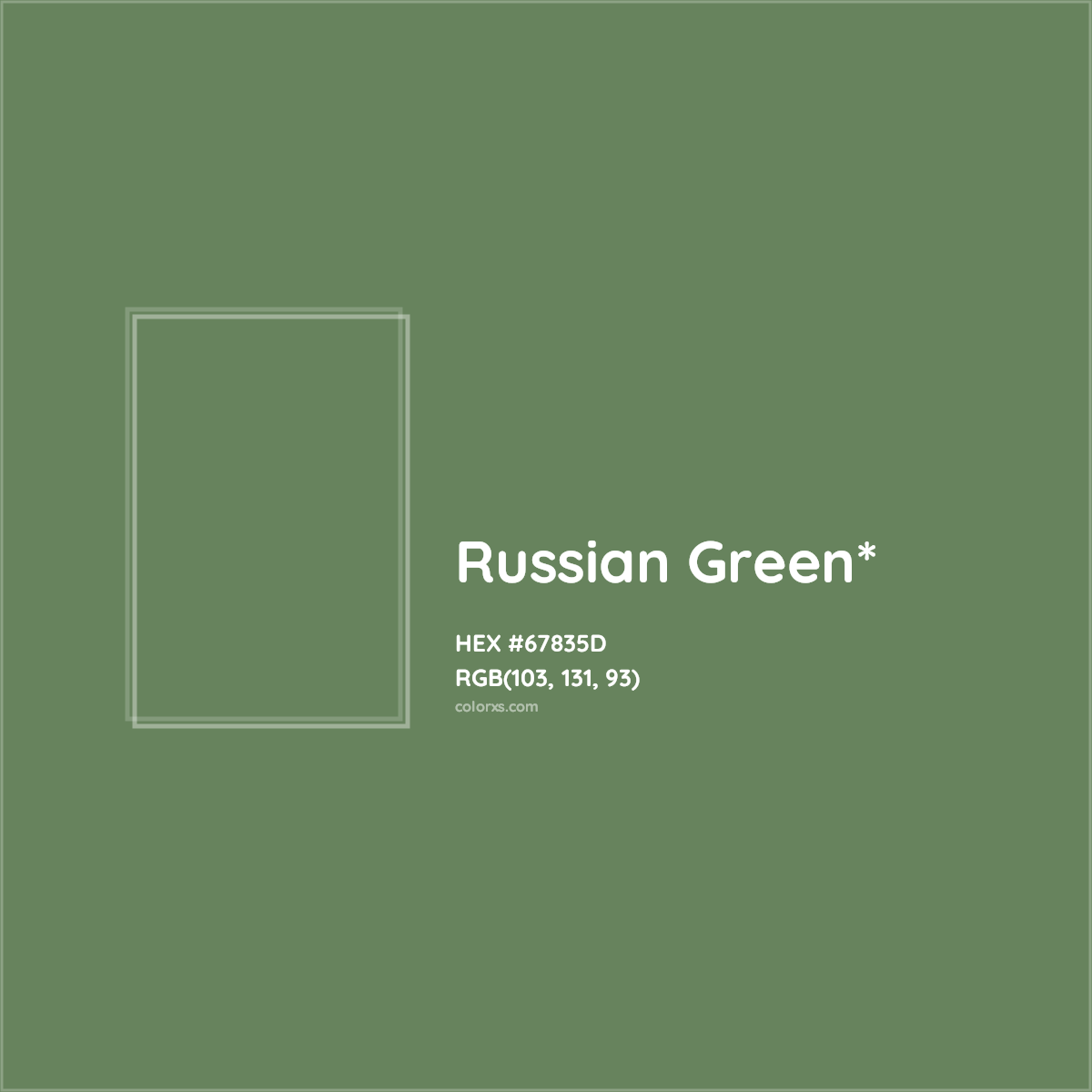 #67835D hex color. RGB, RYB, CMYK, HSL, HSV codes and color conversions. Matching color names, palettes, paints.