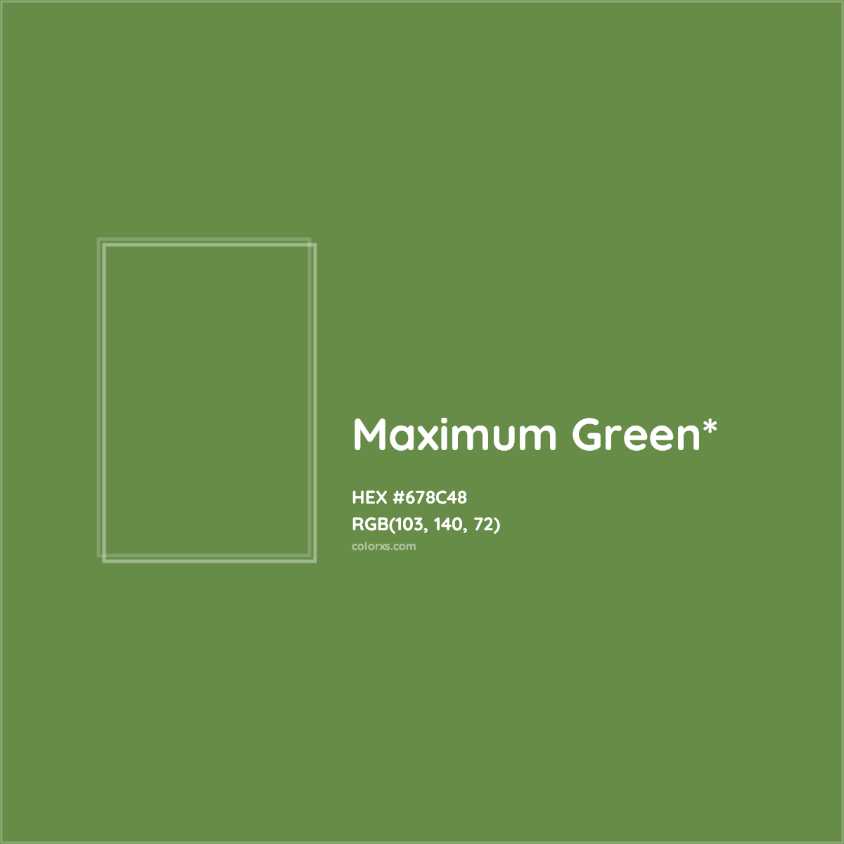 #678C48 hex color. RGB, RYB, CMYK, HSL, HSV codes and color conversions. Matching color names, palettes, paints.