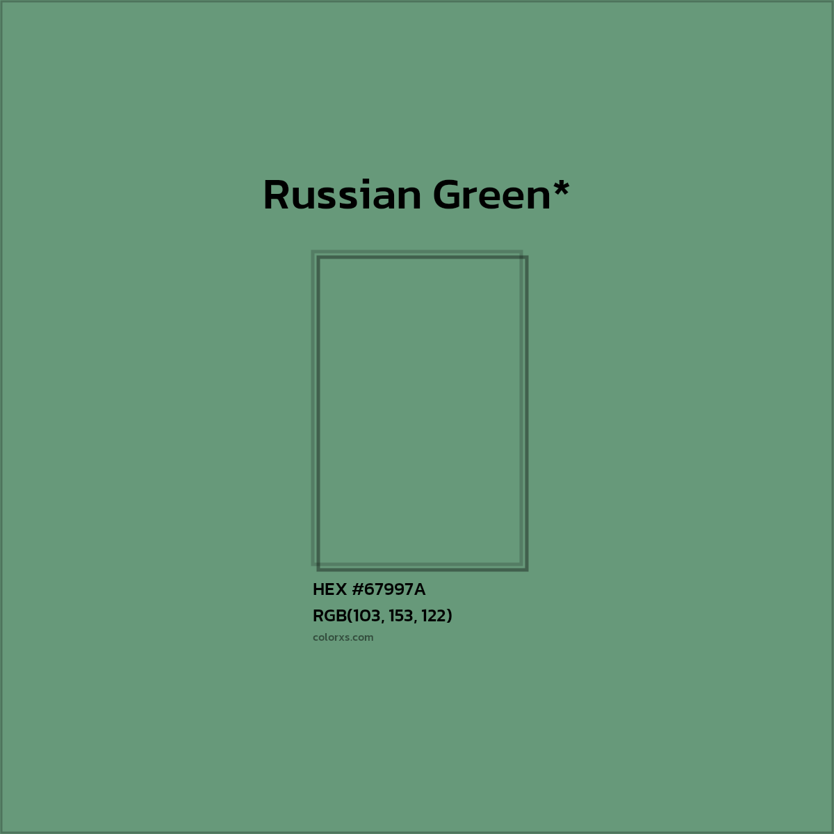 #67997A hex color. RGB, RYB, CMYK, HSL, HSV codes and color conversions. Matching color names, palettes, paints.