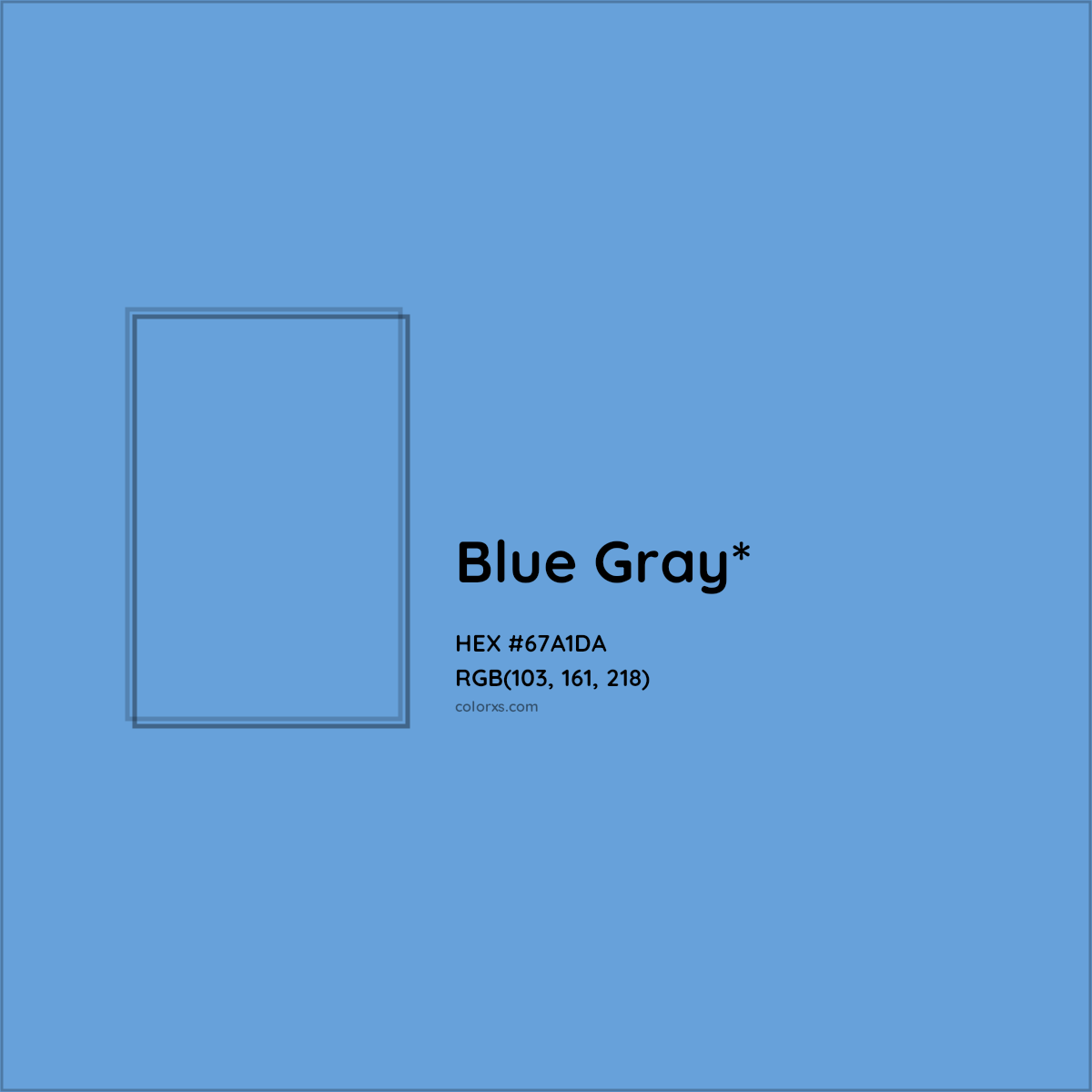 #67A1DA hex color. RGB, RYB, CMYK, HSL, HSV codes and color conversions. Matching color names, palettes, paints.