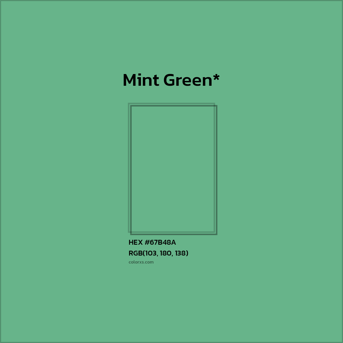 #67B48A hex color. RGB, RYB, CMYK, HSL, HSV codes and color conversions. Matching color names, palettes, paints.