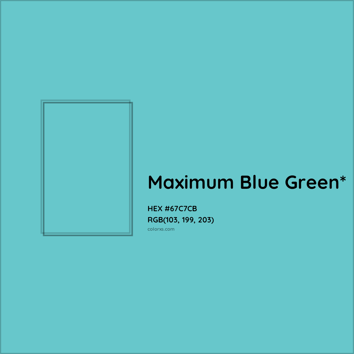 #67C7CB hex color. RGB, RYB, CMYK, HSL, HSV codes and color conversions. Matching color names, palettes, paints.